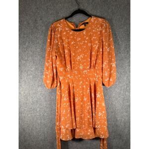 Ever‎ After Dress Women Small Orange Floral Long Sleeve Tiered Summer Feminine